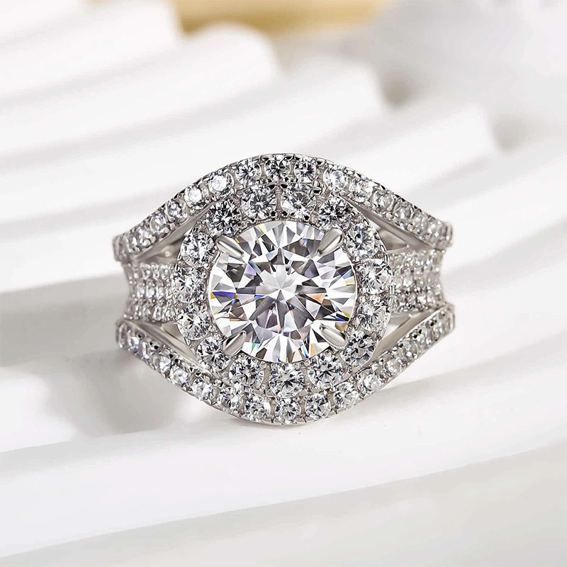 Luxury Flow Shiny Accessory Louily Timeless Split Shank Halo Round Cut Engagement Ring