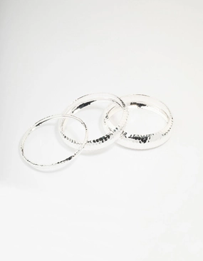 Beloved Accessory Innovative Idea Silver Mixed Molten Bangle 3-Pack
