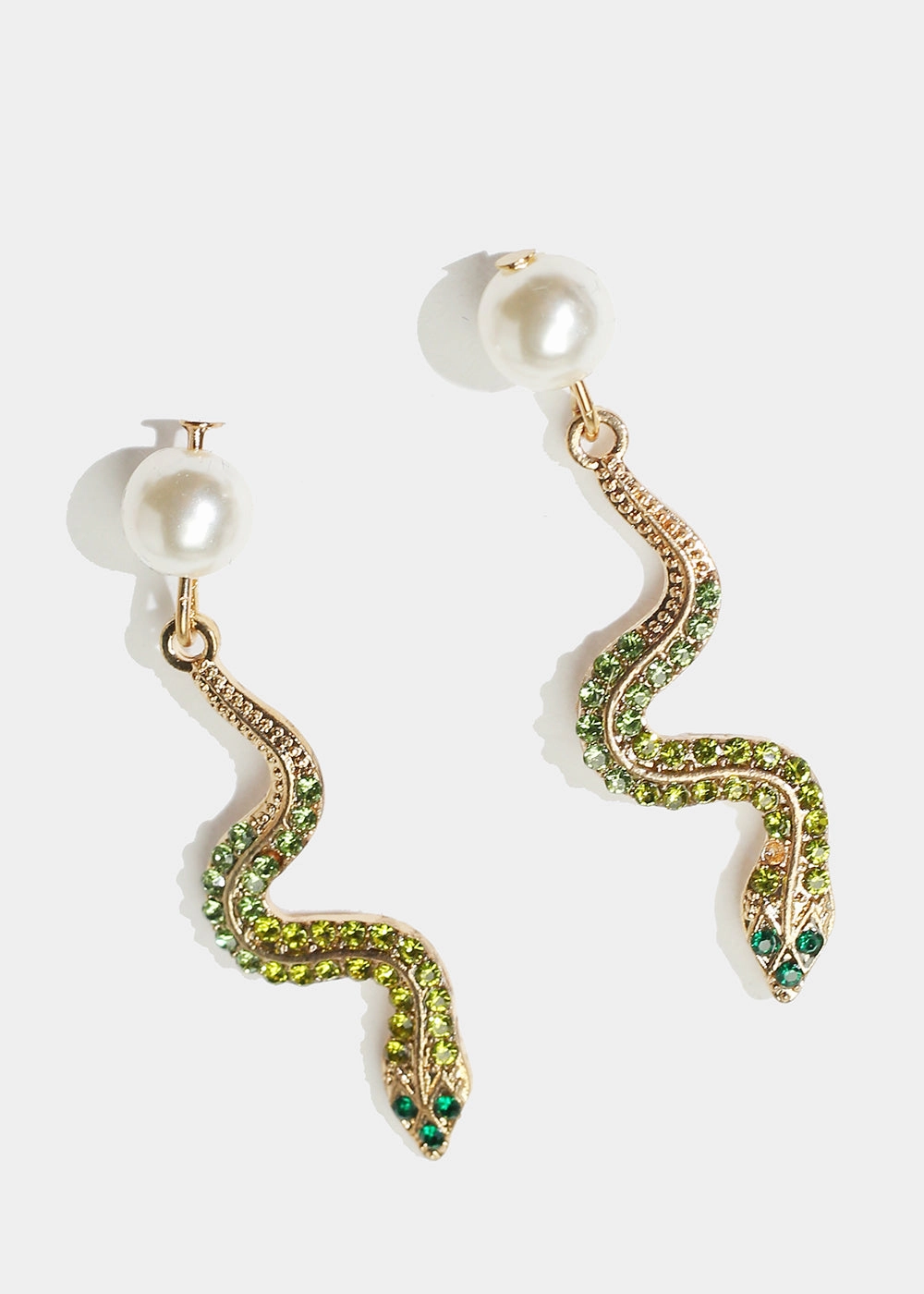 Simple Accent Rhinestone & Pearl Snake Earrings