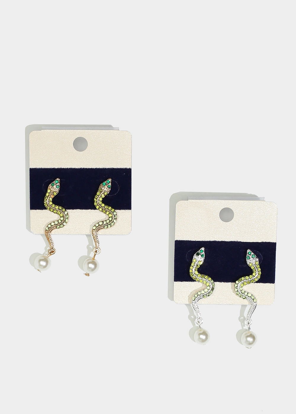 Rhinestone & Pearl Snake Earrings Radiant Sparkle