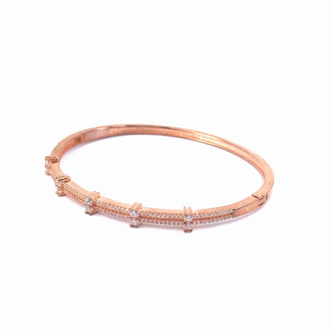 Graceful Contour Rhodium / Gold / Rose Gold Plated Sterling Silver with Bars Bangle Bracelet