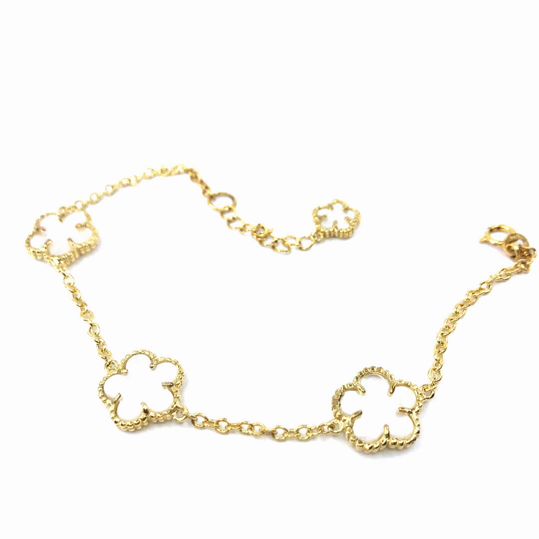 Fresh Style Fashion Finish Rhodium / Gold Plated Sterling Silver Mother of Pearl Flower Bracelet