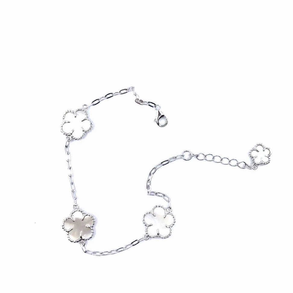 Rhodium / Gold Plated Sterling Silver Mother of Pearl Flower Bracelet Luxurious Touch Daily Look