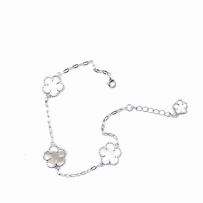 Rhodium / Gold Plated Sterling Silver Mother of Pearl Flower Bracelet Luxurious Touch Daily Look