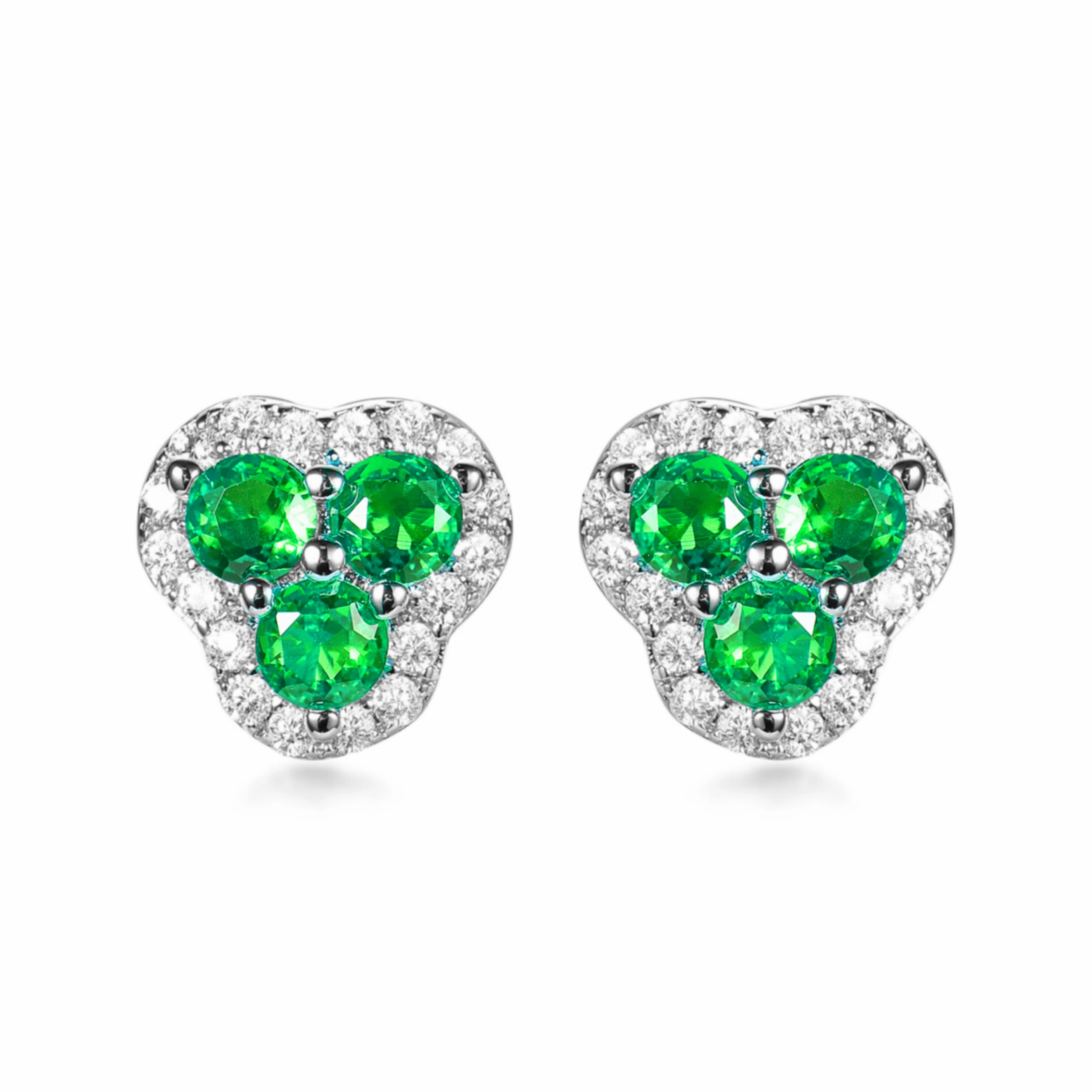 Daily Essential Rhodium Plated Sterling Silver 3 Stone Stud Earrings