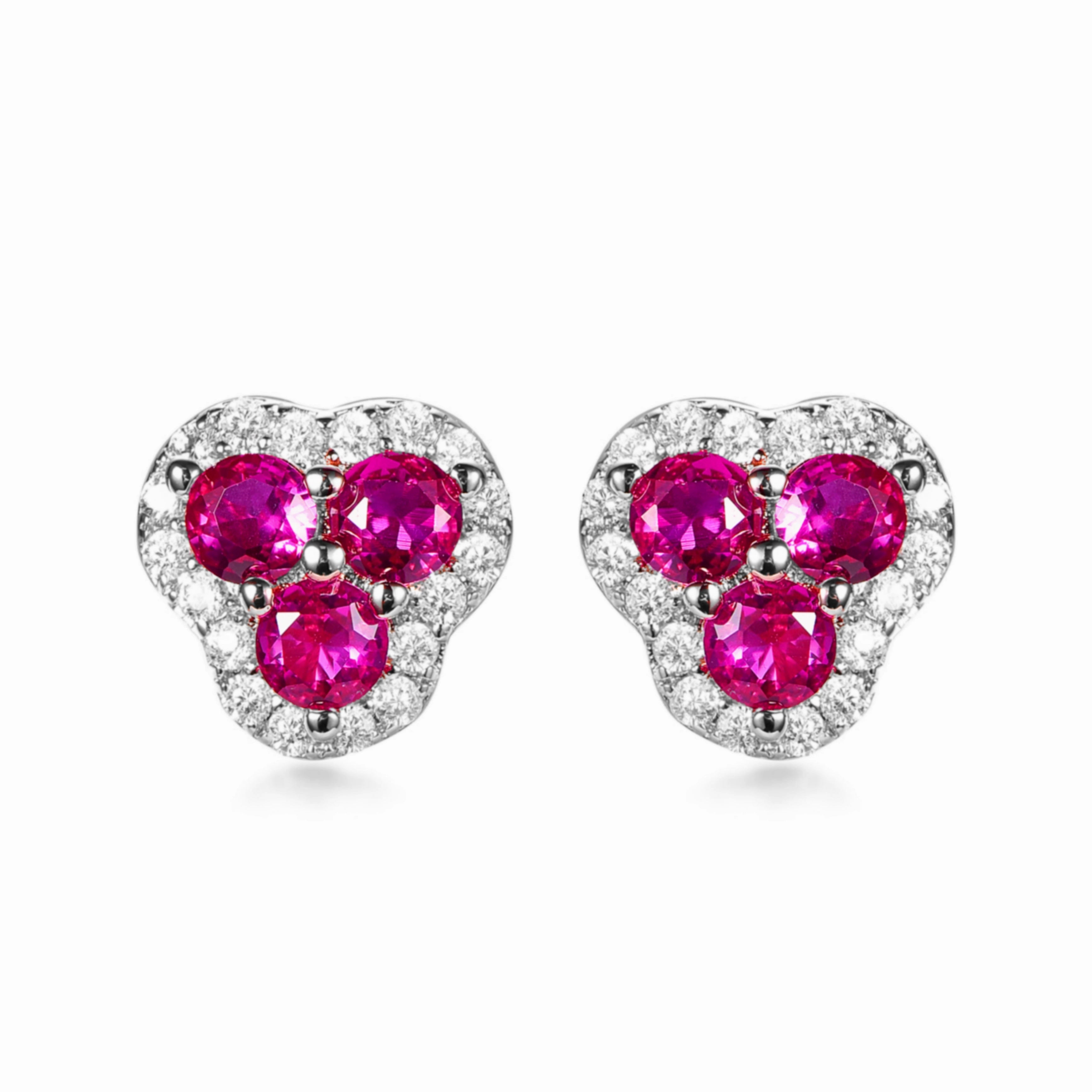 Rhodium Plated Sterling Silver 3 Stone Stud Earrings Elegant accessory