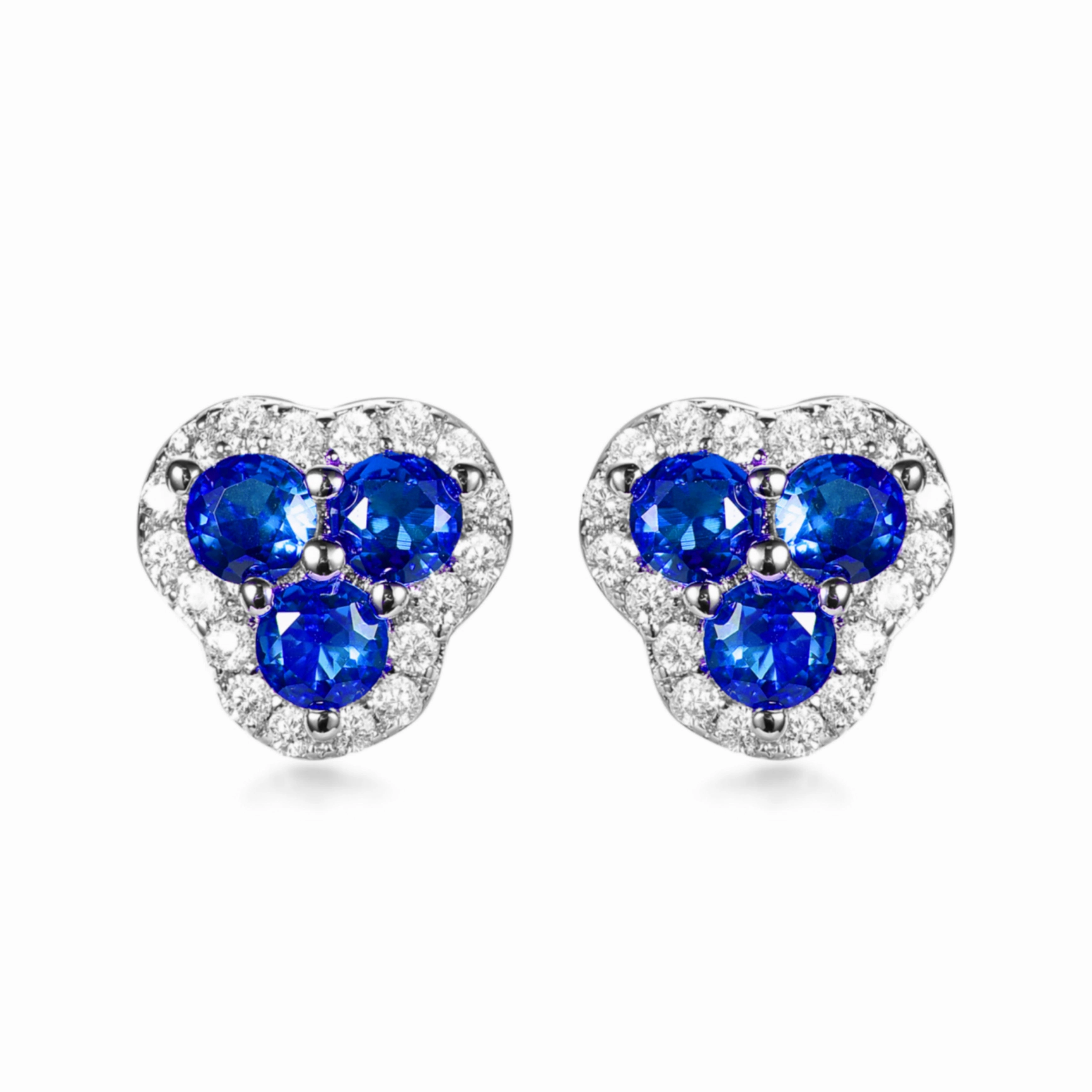 Rhodium Plated Sterling Silver 3 Stone Stud Earrings Sparkling Touch