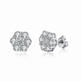 Feminine Edge Vibrant Jewelry Shine Rhodium Plated Sterling Silver 7 Stone CZ Cluster Stud Earring