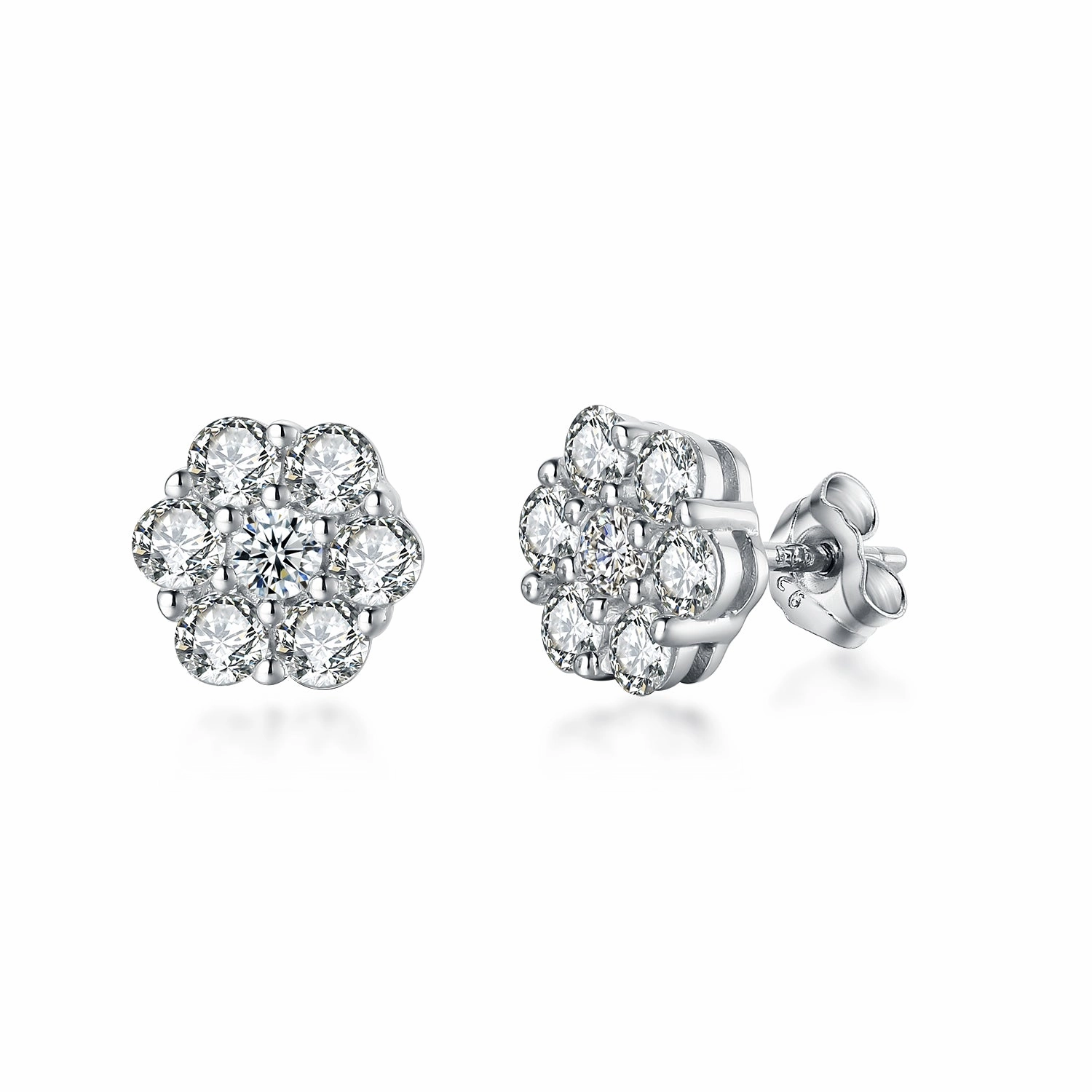 Feminine Edge Vibrant Jewelry Shine Rhodium Plated Sterling Silver 7 Stone CZ Cluster Stud Earring