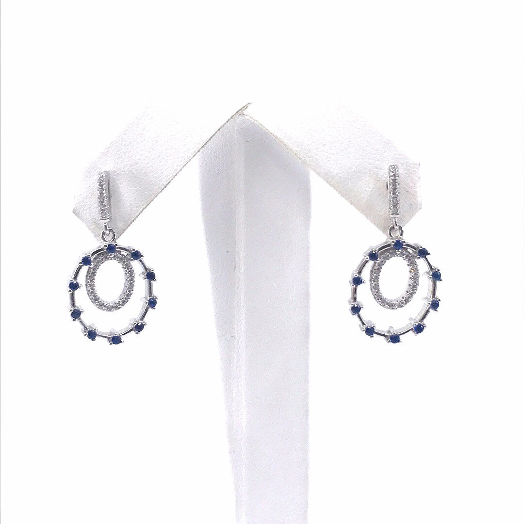 Rhodium Plated Sterling Silver Blue CZ Oval Earrings Shimmering Touch Formal Look