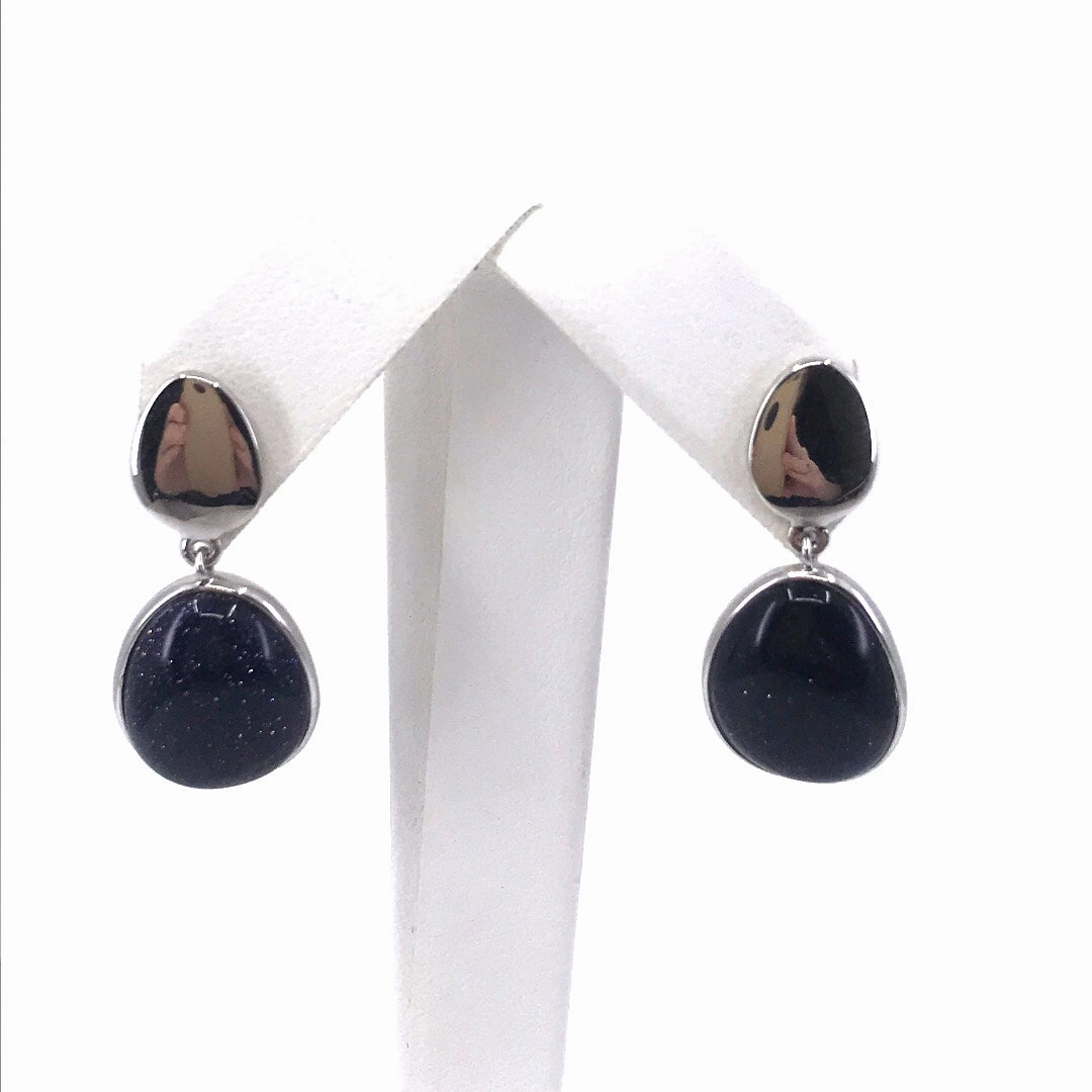 Natural Shine Rhodium Plated Sterling Silver Blue Stone Earrings