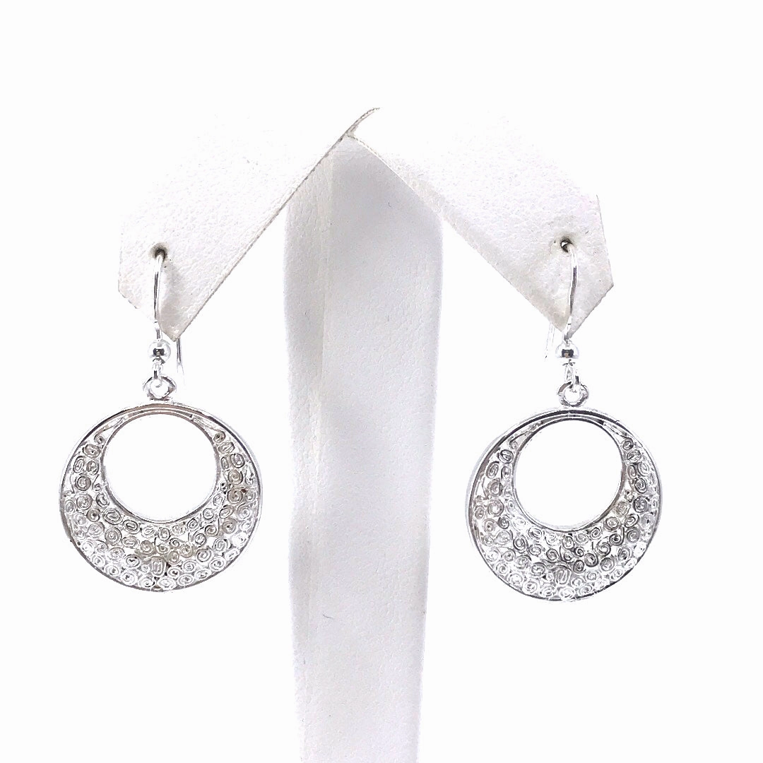 Refined Shape Rhodium Plated Sterling Silver Circle Earrings on Leverbacks