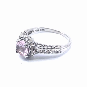Rhodium Plated Sterling Silver Color Stone Ring with CZ Border Radiant Sparkle
