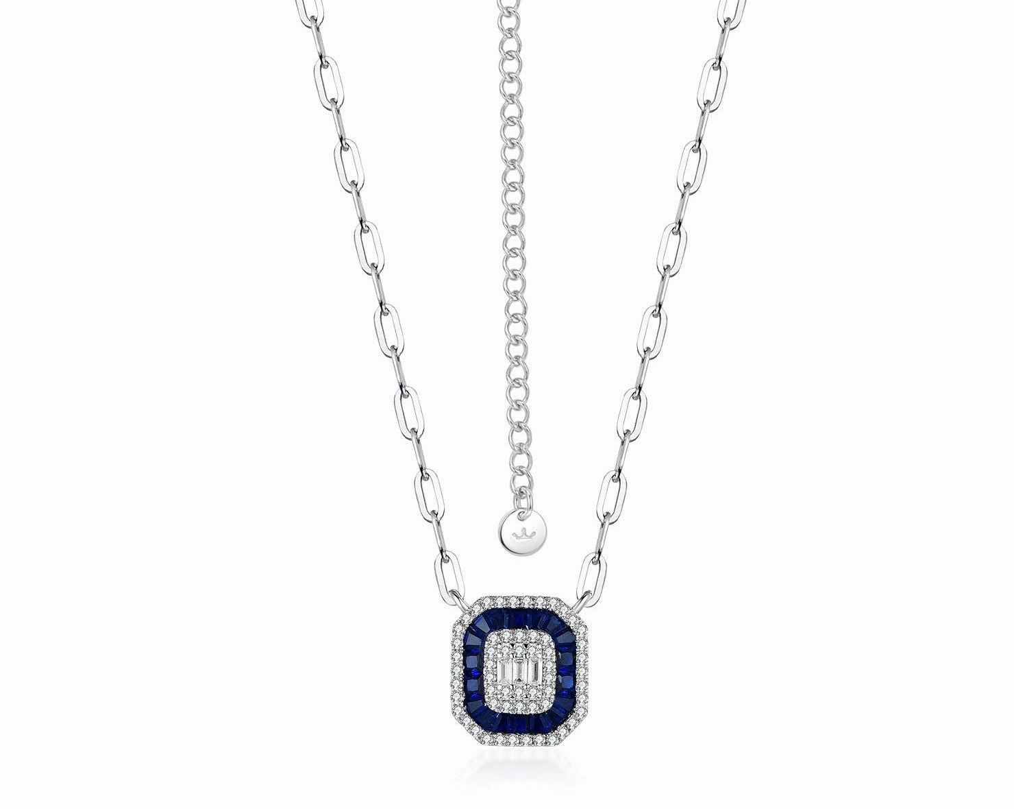 Modern Design High Style Rhodium Plated Sterling Silver Colored Baguette Emerald Cut Necklace