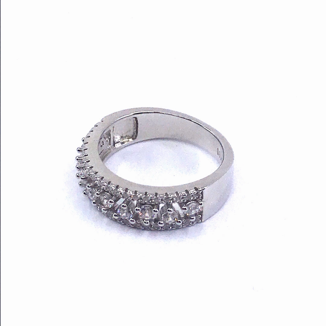 Rhodium Plated Sterling Silver CZ Band Ring Everyday Appeal