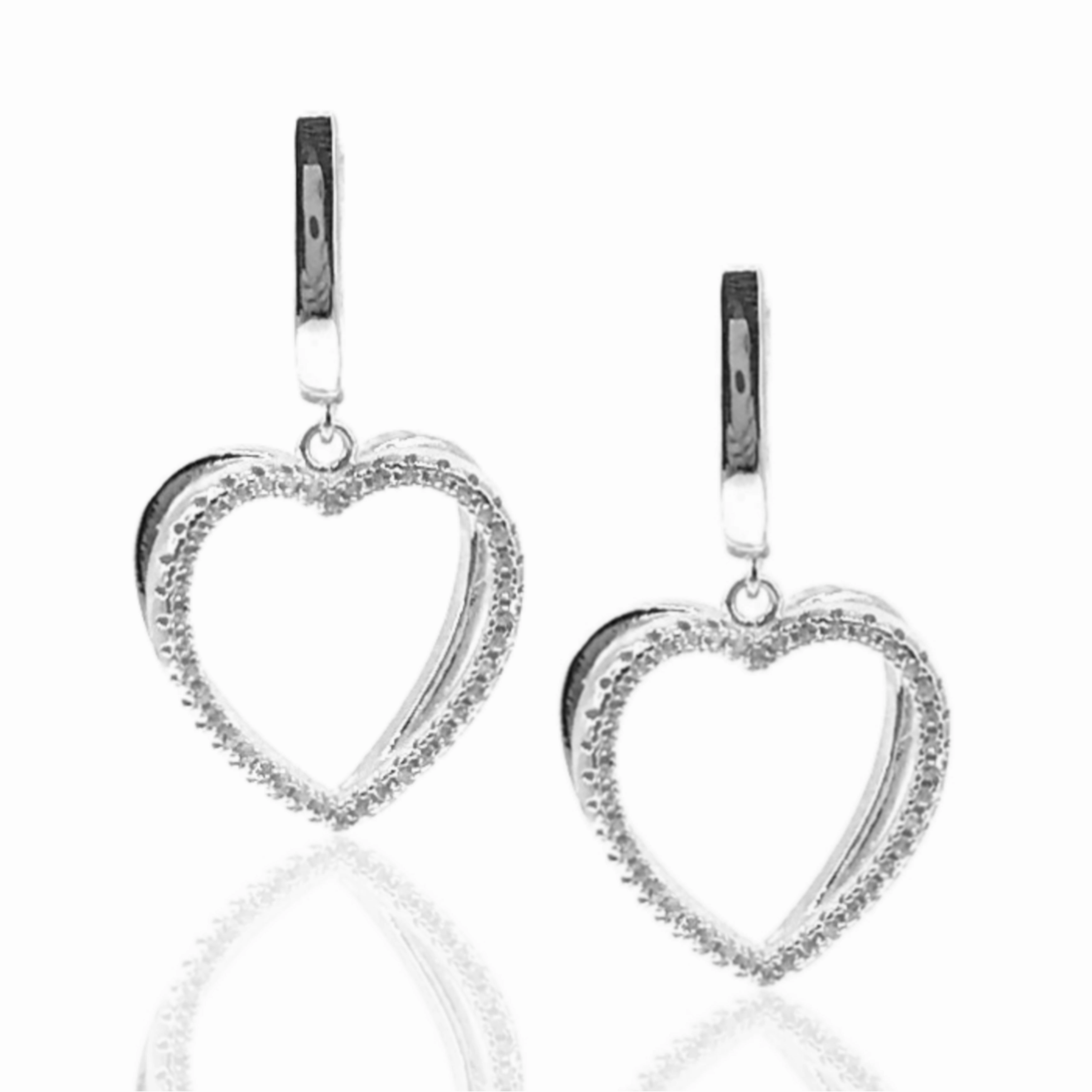 Stylish Highlight Elegant Layer Rhodium Plated Sterling Silver CZ Double Heart Earrings