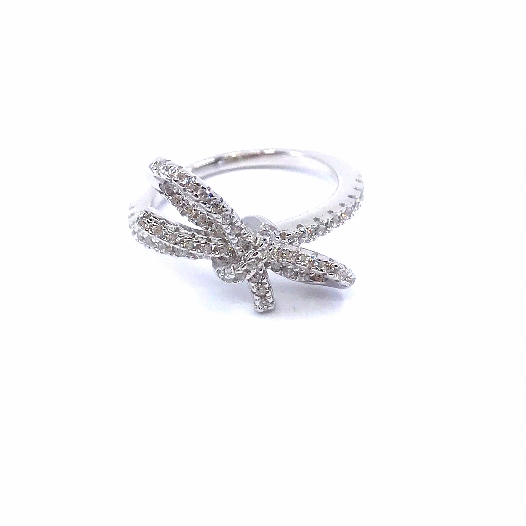 Essential Accessory Rhodium Plated Sterling Silver CZ Micropave Bow Ring