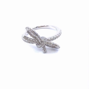 Essential Accessory Rhodium Plated Sterling Silver CZ Micropave Bow Ring