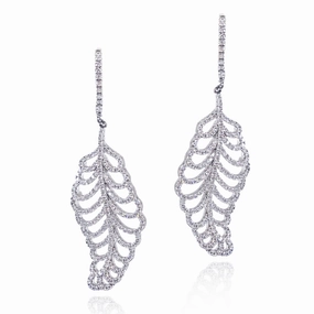 Graceful Beauty Special Occasion Rhodium Plated Sterling Silver CZ Micropave Leaf Earrings