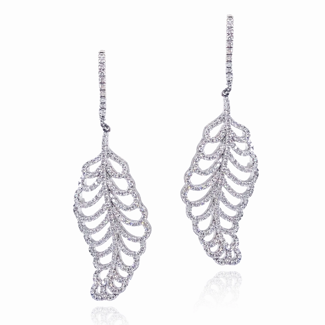 Graceful Beauty Special Occasion Rhodium Plated Sterling Silver CZ Micropave Leaf Earrings