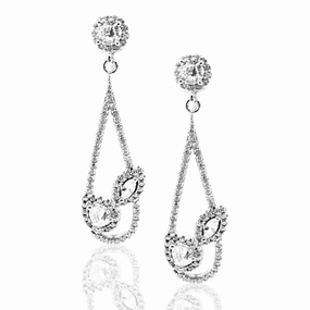 Glossy Look Rhodium Plated Sterling Silver CZ Teardrop Earrings