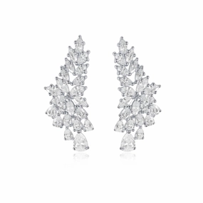 Floral Mood Rhodium Plated Sterling Silver Long Floral Stud Earrings