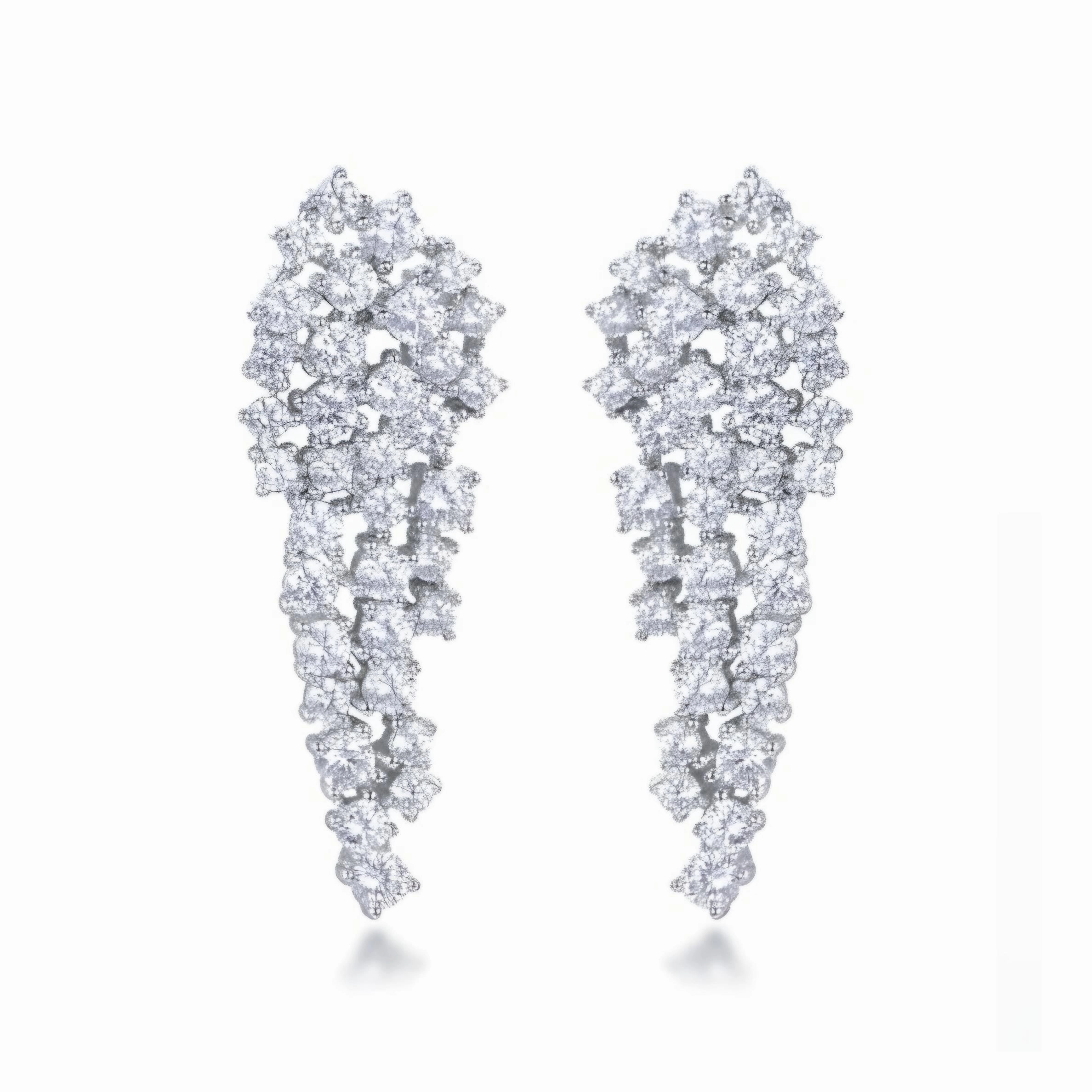 Camera Ready holiday season Rhodium Plated Sterling Silver Long Inverted Teardrop Cluster Stud Earrings