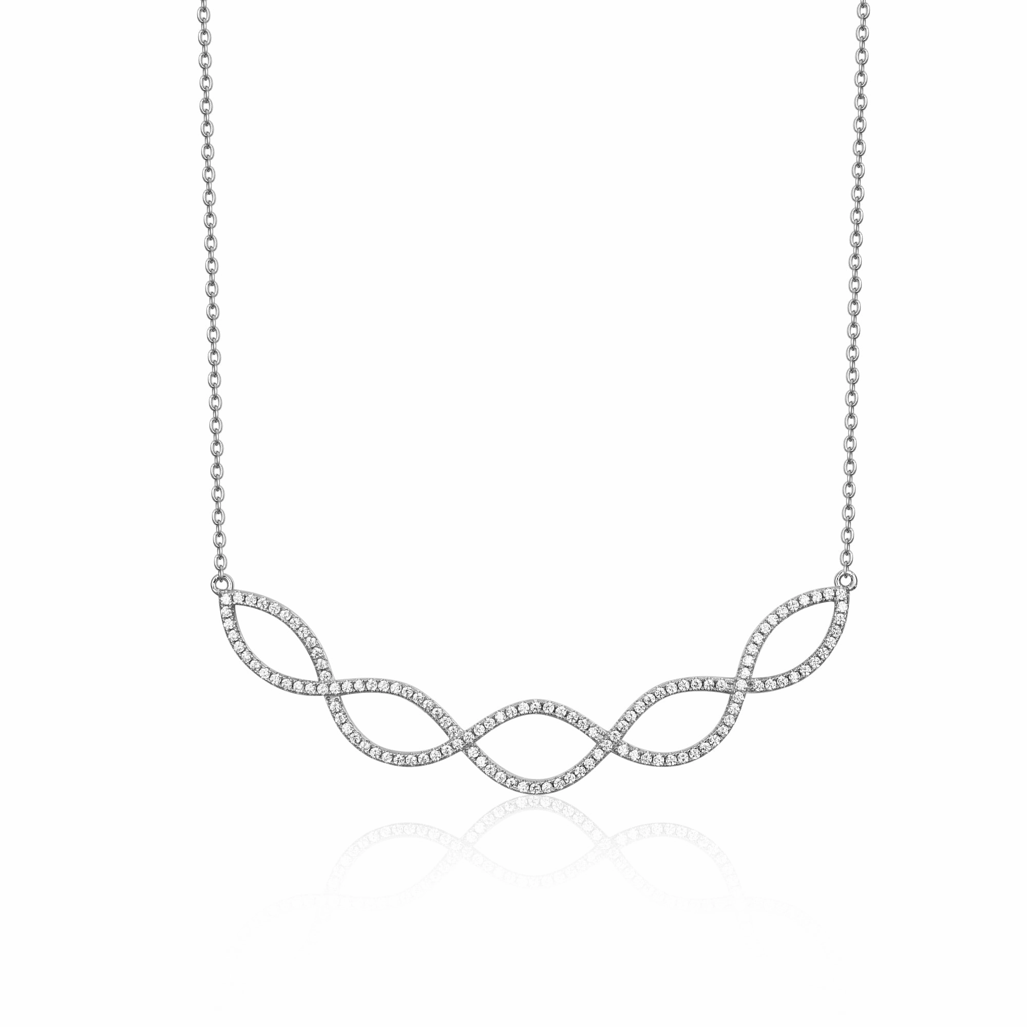 Rhodium Plated Sterling Silver Micro Pave Twisted Bar Necklace Timeless Pieces Sleek Glow