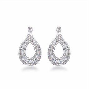 Soft Edge Event Glow Rhodium Plated Sterling Silver Micropave CZ Small Teardrop Earrings