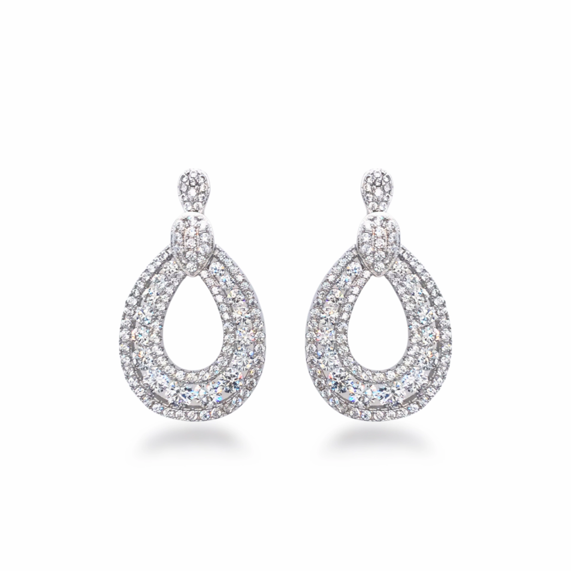Soft Edge Event Glow Rhodium Plated Sterling Silver Micropave CZ Small Teardrop Earrings
