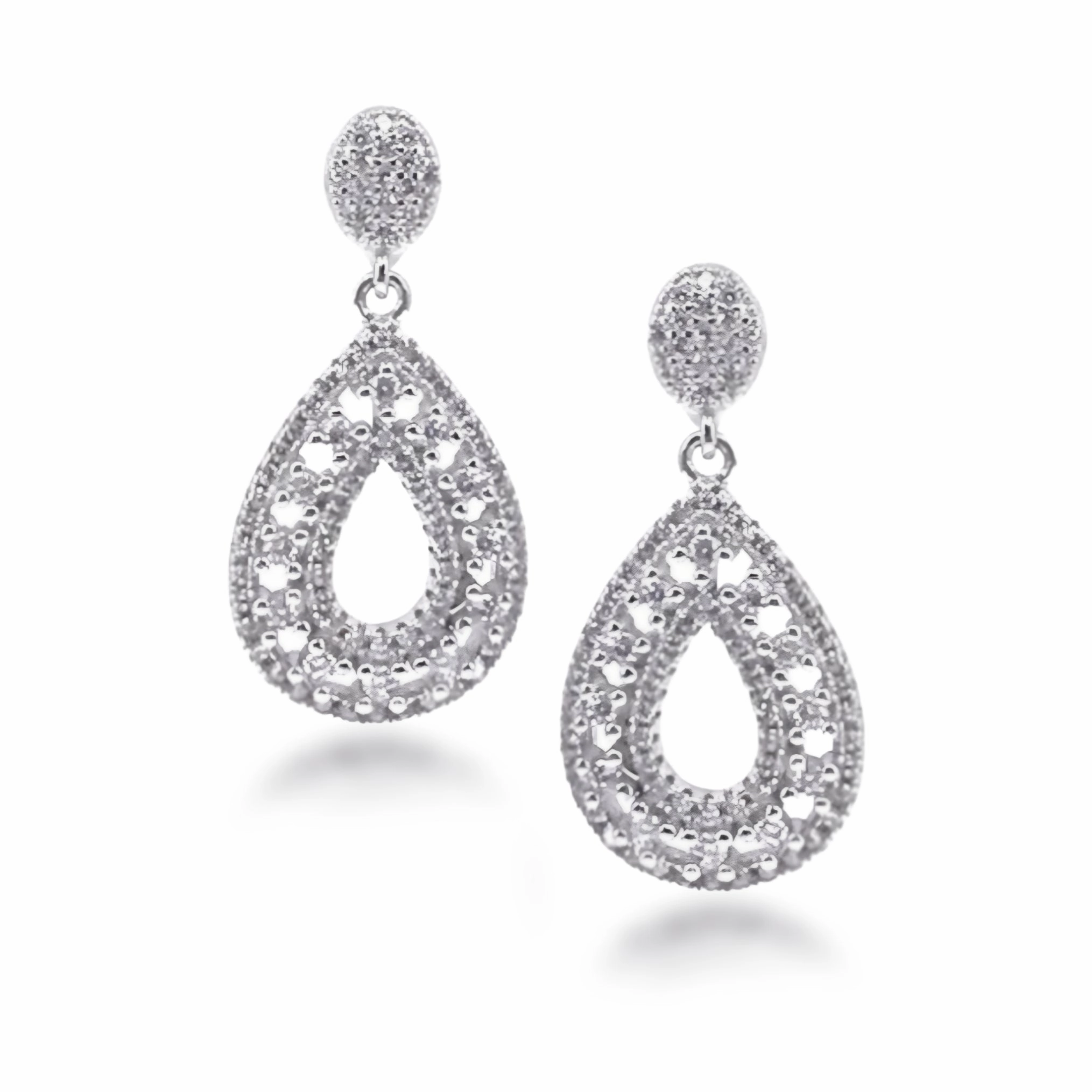 Rhodium Plated Sterling Silver Micropave CZ Teardrop Dangle Earrings Stylish Moment