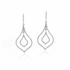 Modern Layer Sleek Style Rhodium Plated Sterling Silver MicroPave Marquis Earrings