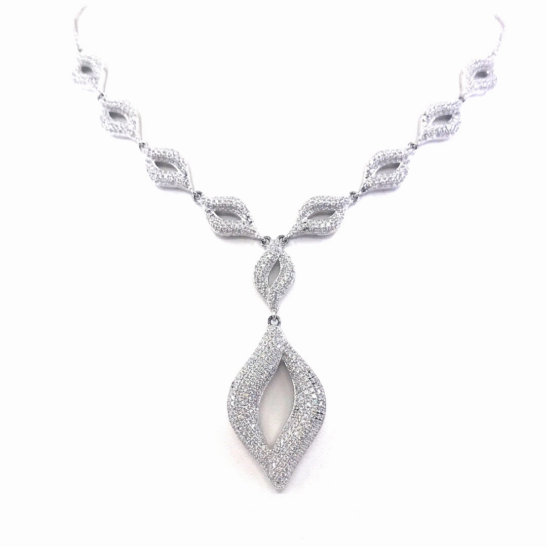 Rhodium Plated Sterling Silver Micropave Marquis Necklace Timeless Shine Jewelry