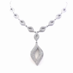 Rhodium Plated Sterling Silver Micropave Marquis Necklace Timeless Shine Jewelry