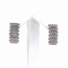Rhodium Plated Sterling Silver Micropave Rectangle Earrings Modern Fashion