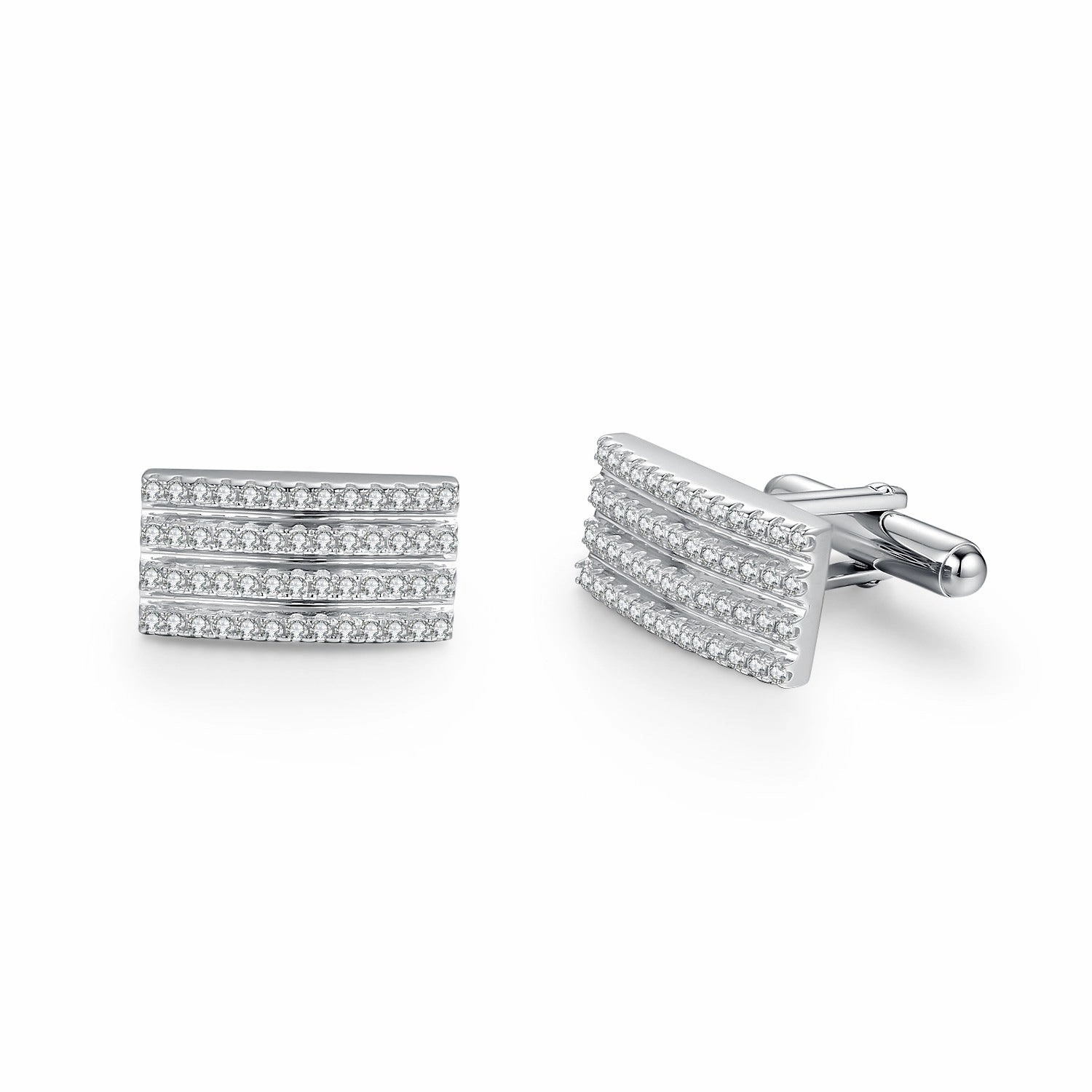 Balanced Form Modern Radiance Rhodium Plated Sterling Silver Micropave Striped Cufflinks