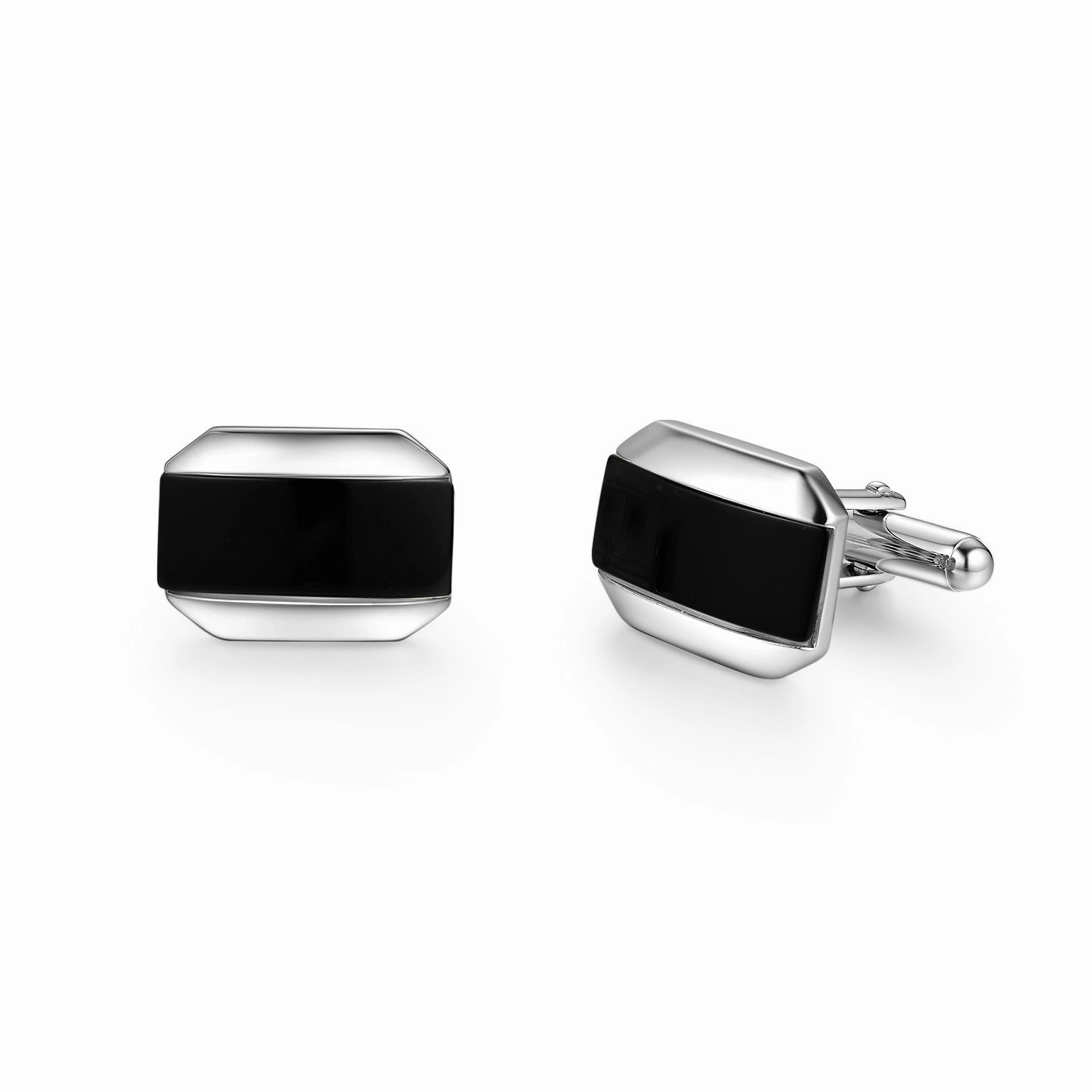 Rhodium Plated Sterling Silver Mother of Pearl/Black Onyx and Rectangular Cufflinks Everyday Fashion Allure Accent