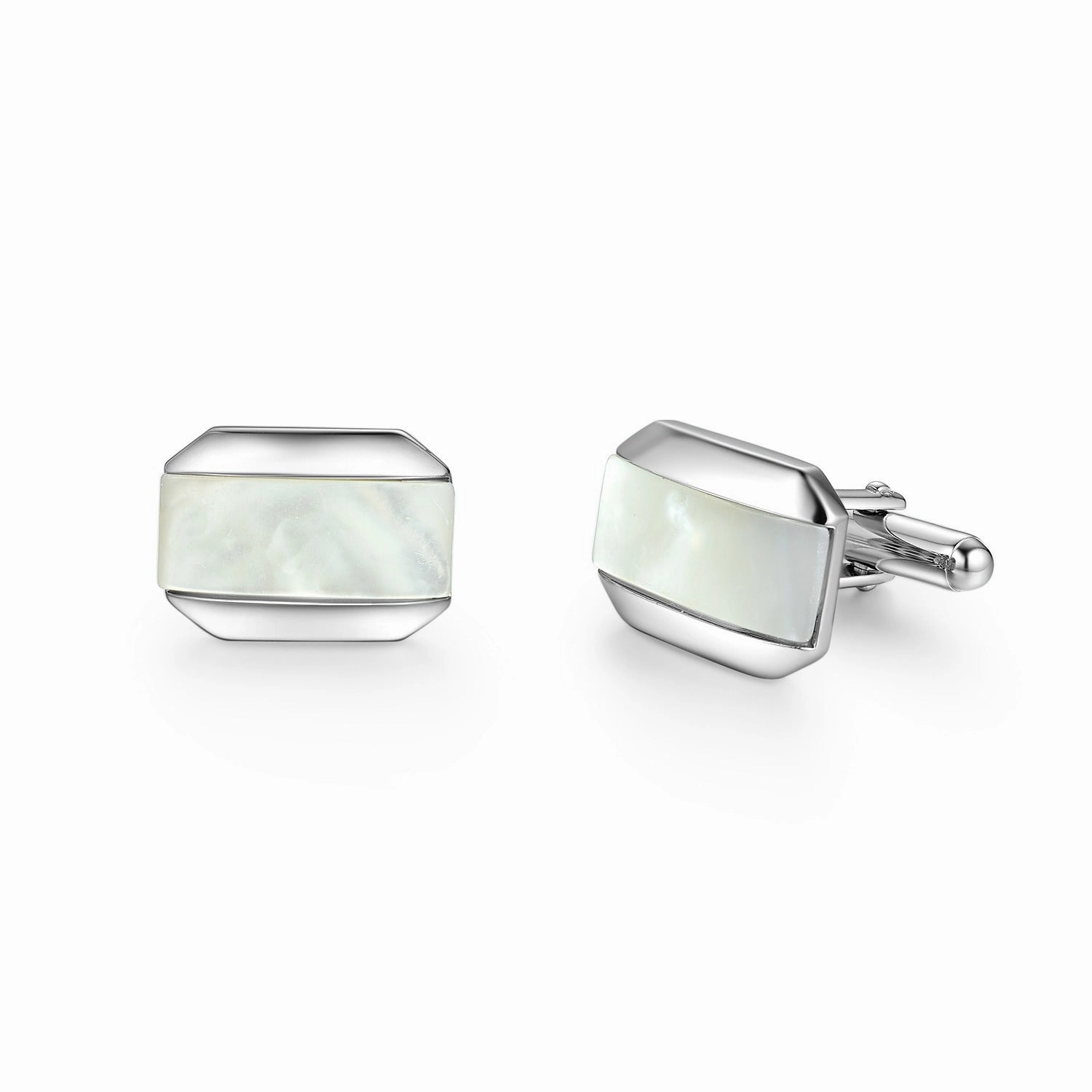 Rhodium Plated Sterling Silver Mother of Pearl/Black Onyx and Rectangular Cufflinks Fashion Trend