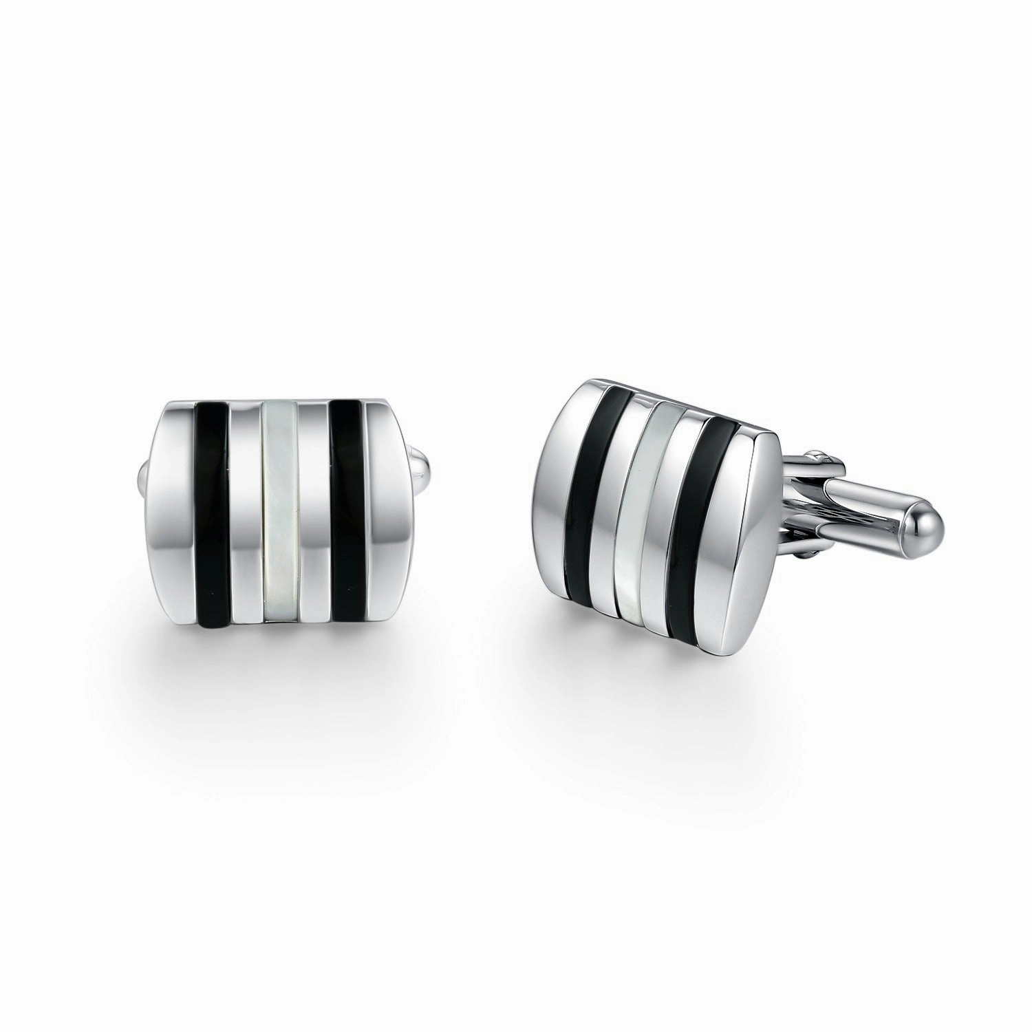 Beauty Fit Rhodium Plated Sterling Silver Mother of Pearl/Black Onyx and Striped Cufflinks