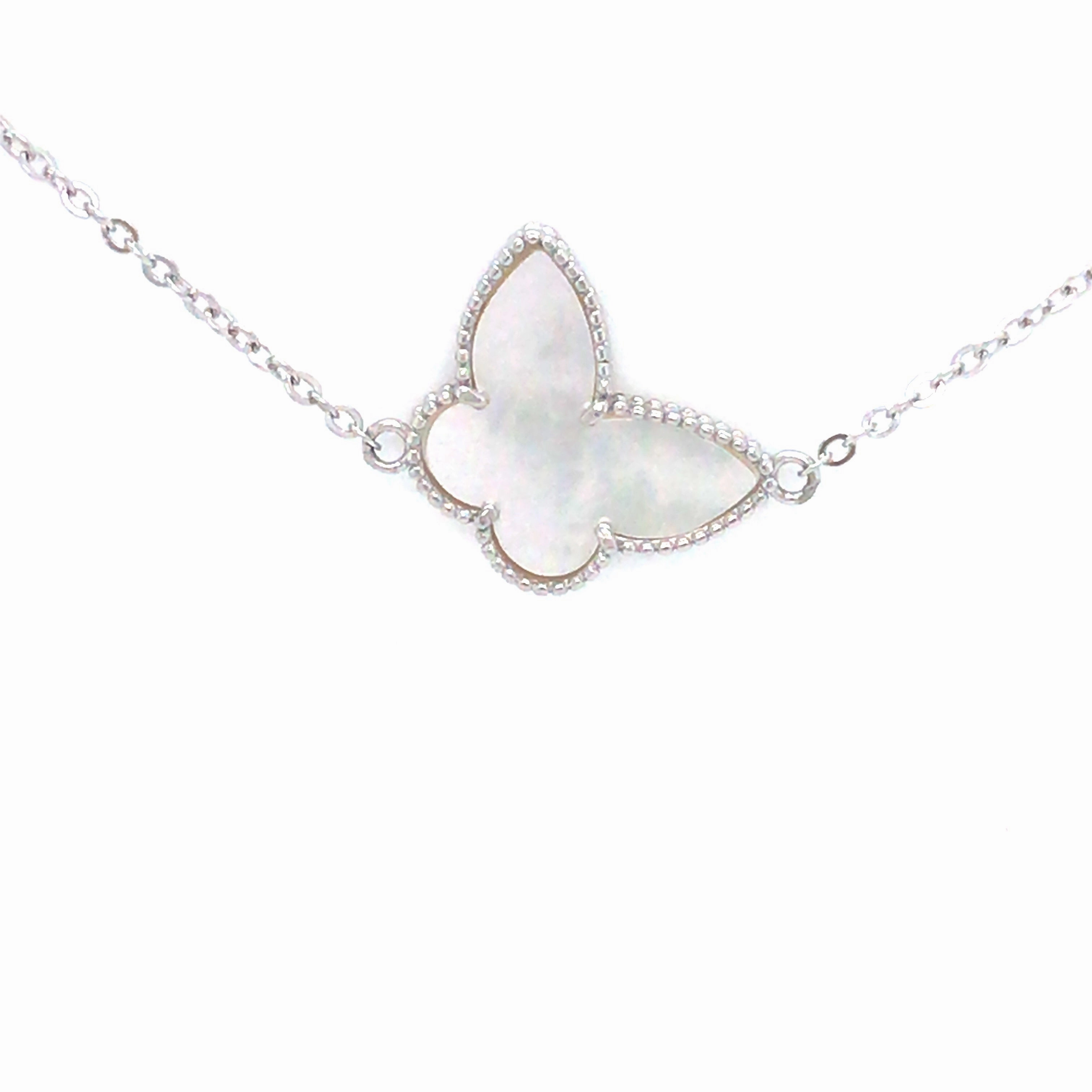 Rhodium Plated Sterling Silver Mother of Pearl Butterfly Bracelet Vivid Edge Quiet Look