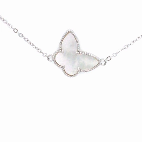 Rhodium Plated Sterling Silver Mother of Pearl Butterfly Bracelet Vivid Edge Quiet Look