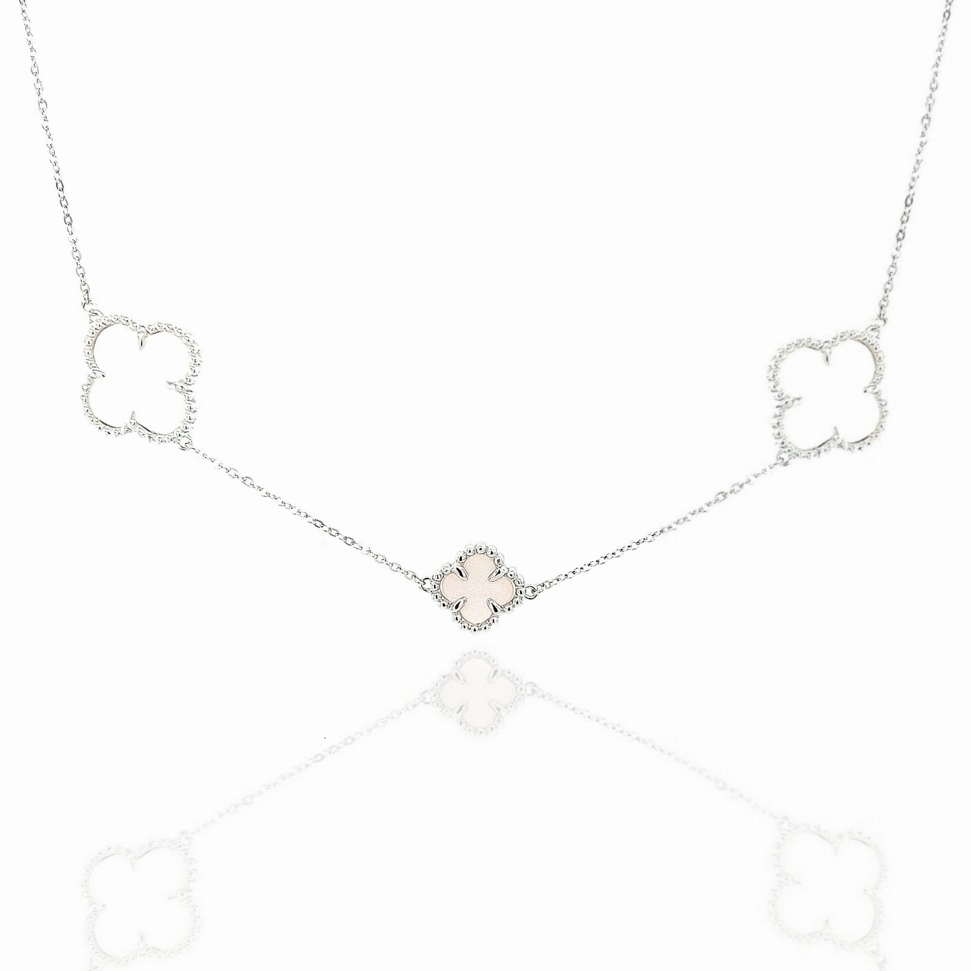 True Accent Rhodium Plated Sterling Silver Mother of Pearl Clover Necklace