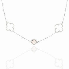 True Accent Rhodium Plated Sterling Silver Mother of Pearl Clover Necklace