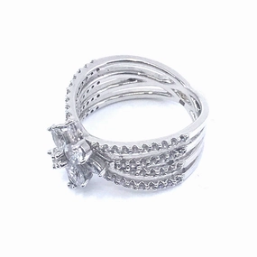 Rhodium Plated Sterling Silver Multiple Bands Flower Ring Studio Shot Layering Choice