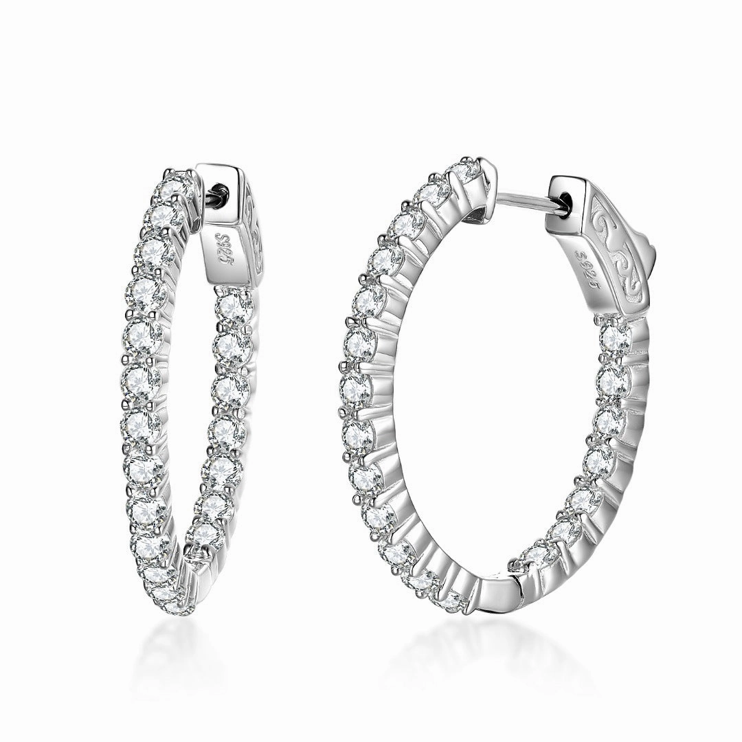 Timeless Pieces Rhodium Plated Sterling Silver Oval Shaped CZ Hoop Earrings