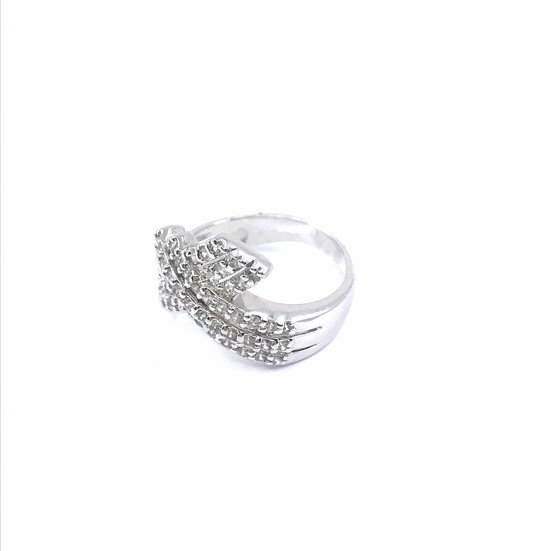 Effortless Accent Rhodium Plated Sterling Silver Overlapping Micropave CZs Ring