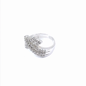 Effortless Accent Rhodium Plated Sterling Silver Overlapping Micropave CZs Ring