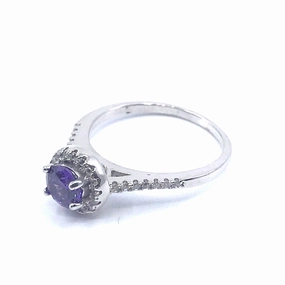 Luxury Gifts Rhodium Plated Sterling Silver Purple Circle Stone Ring