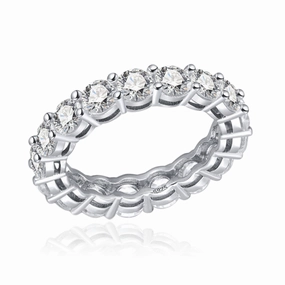 Rhodium Plated Sterling Silver Ring 4mm CZ Eternity Band Ring in Airline Setting Elegant Contour Creative Edge
