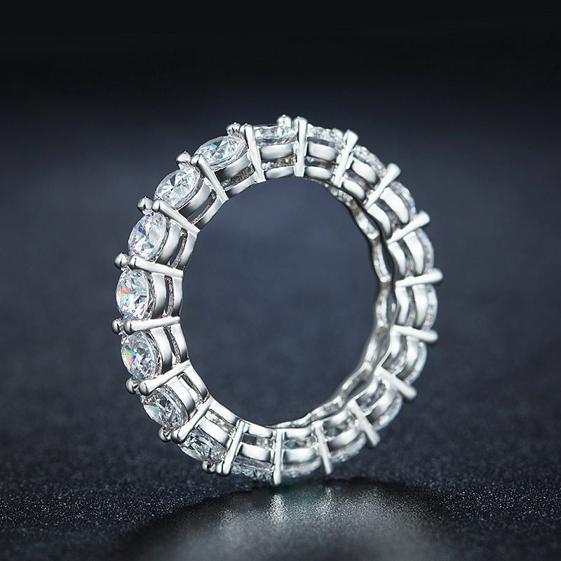 Glam Ready Custom Styling Rhodium Plated Sterling Silver Ring 4mm CZ Eternity Band Ring in Airline Setting